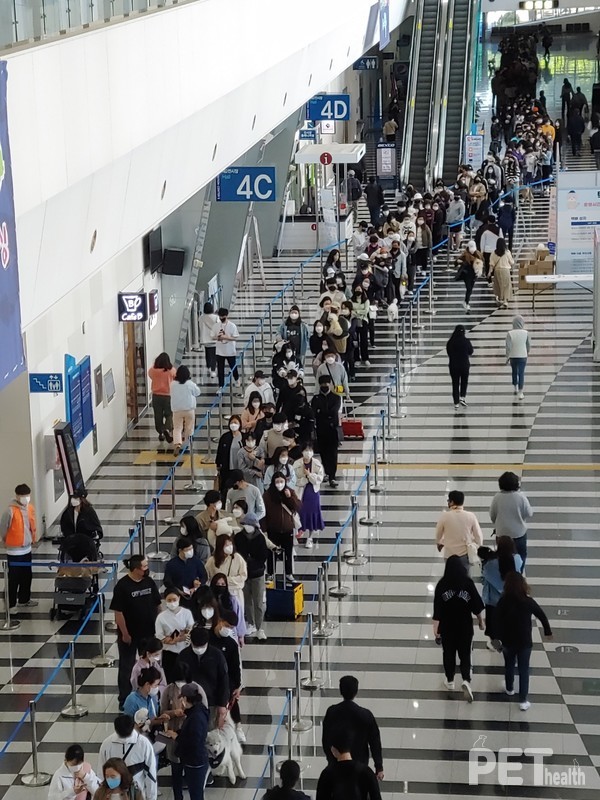'케이펫페어 부산' 마지막 날인 25일 입장시간(오전 10시)을 기다리는 관람객들이 줄지어 서 있다. @펫헬스