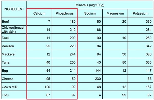 [표2] 동물성 단백질의 미네랄 함량