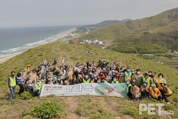 한국유기동물보호협회는 지난달 30일 강원도 강릉시 옥계면 도직리 산불 피해지역에서 산타독 캠페인을 진행했다. 사진 한국유기동물보호협회