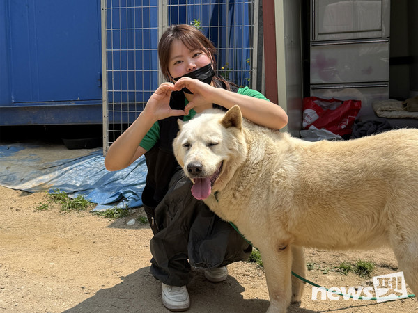 녹십자수의약품 직원이 핫도그(HeartDog) 챌린지 사진을 찍고 있다. 사진 녹십자수의약품